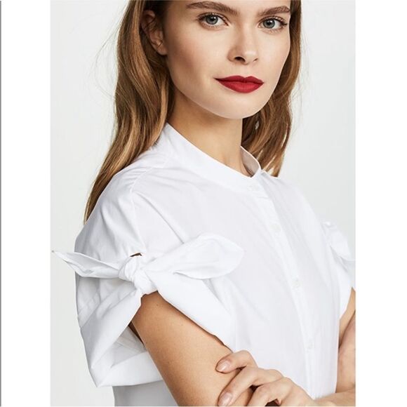 Veronica Beard Sanaa Button Down Poplin Short Sleeve Shirt in White Size 2 - Picture 2 of 13